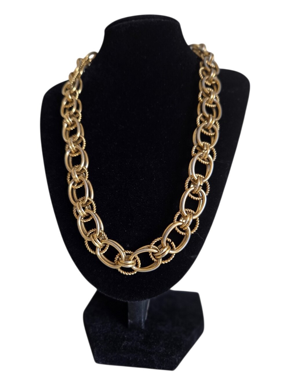 ​vintage chunky textured double oval link chain collar necklace foldover 14"